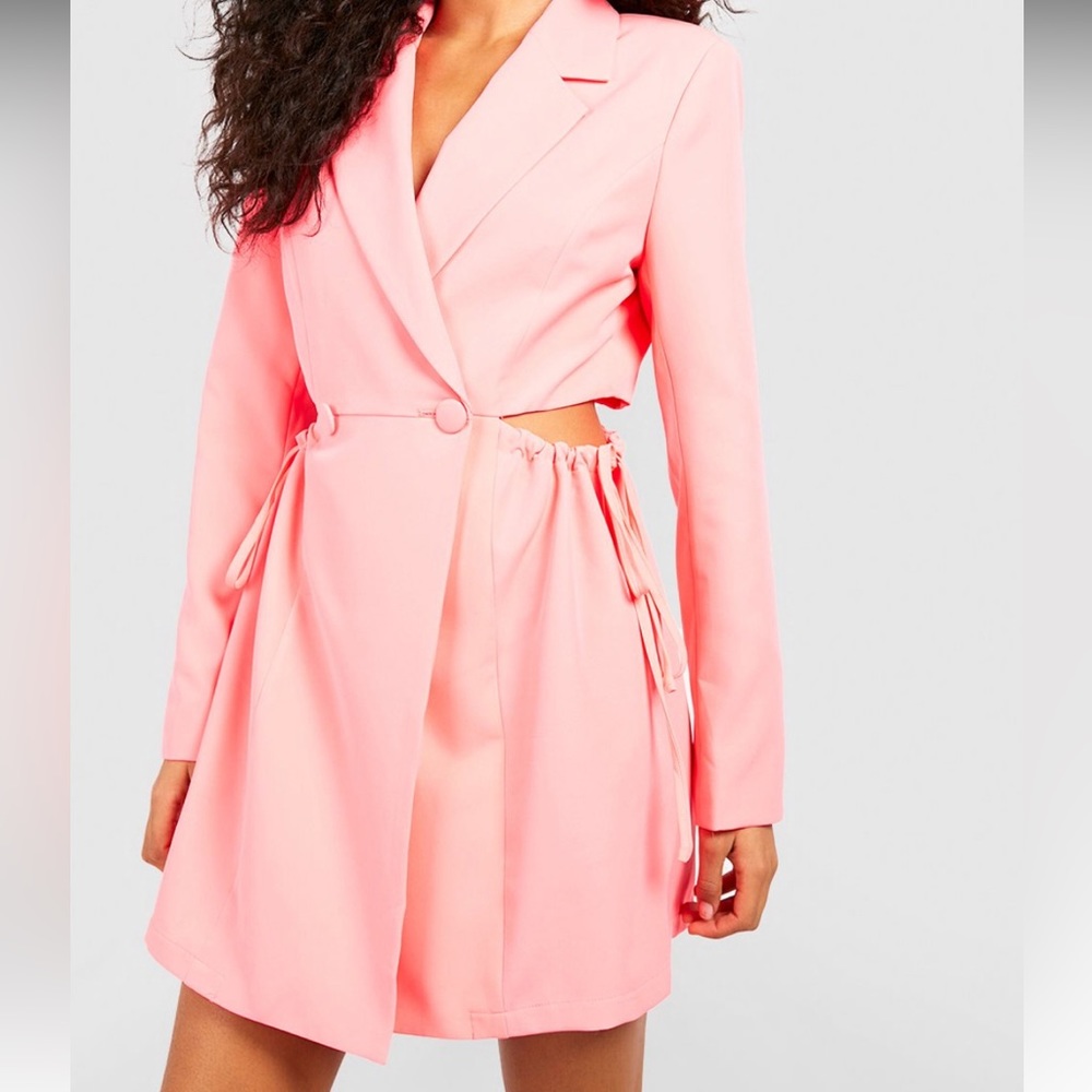 NWT boohoo Ruched Side Tie Blazer Dress Size 8 Green Boohoo